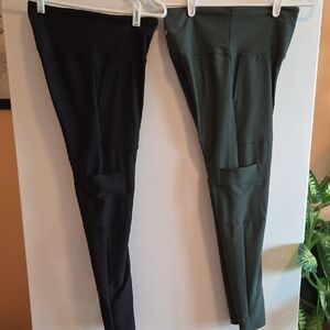 Old NavyWomen's Black And Olive Green Powersoft High-Rise Leggings Go-Dry